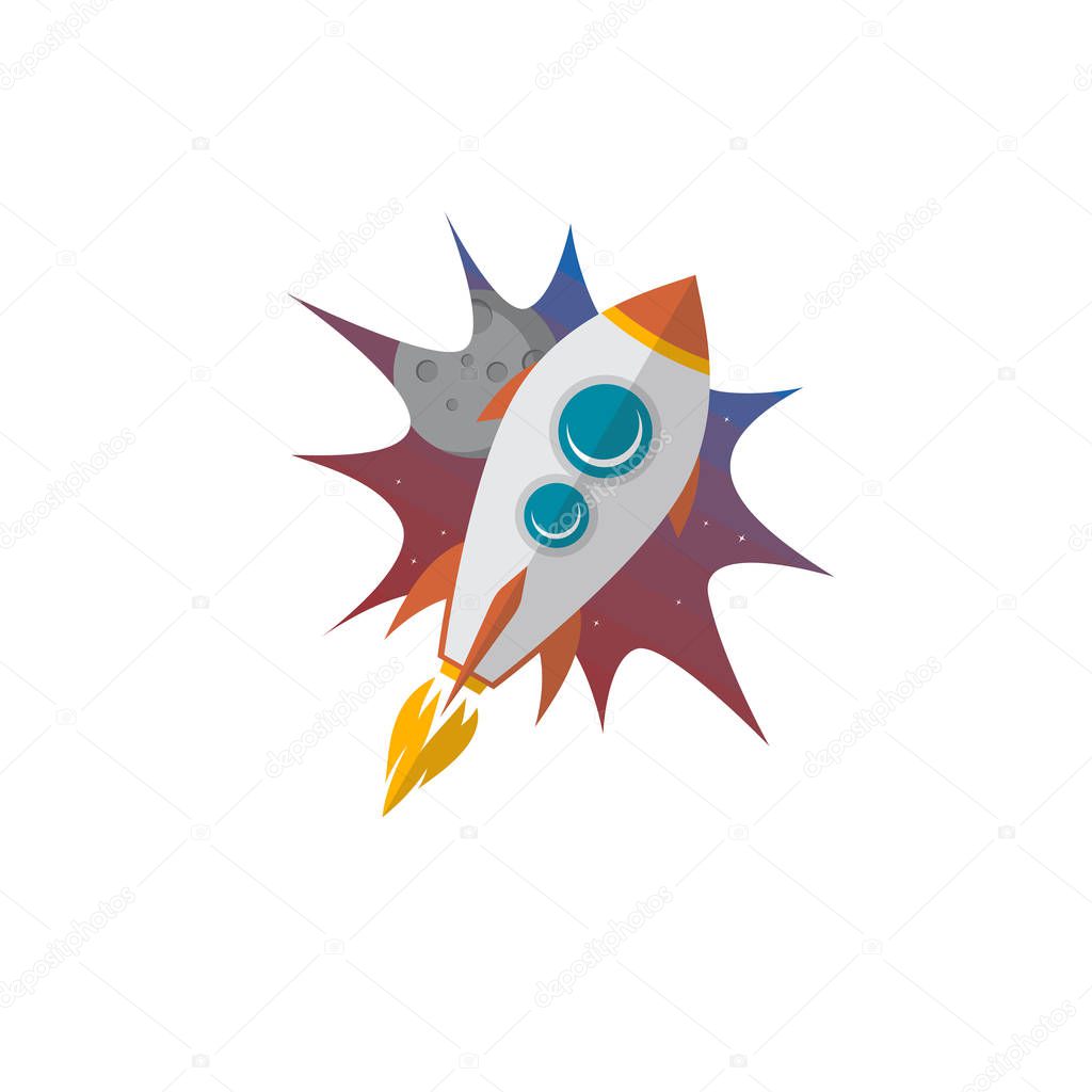 vector icon of flying rocket on white background