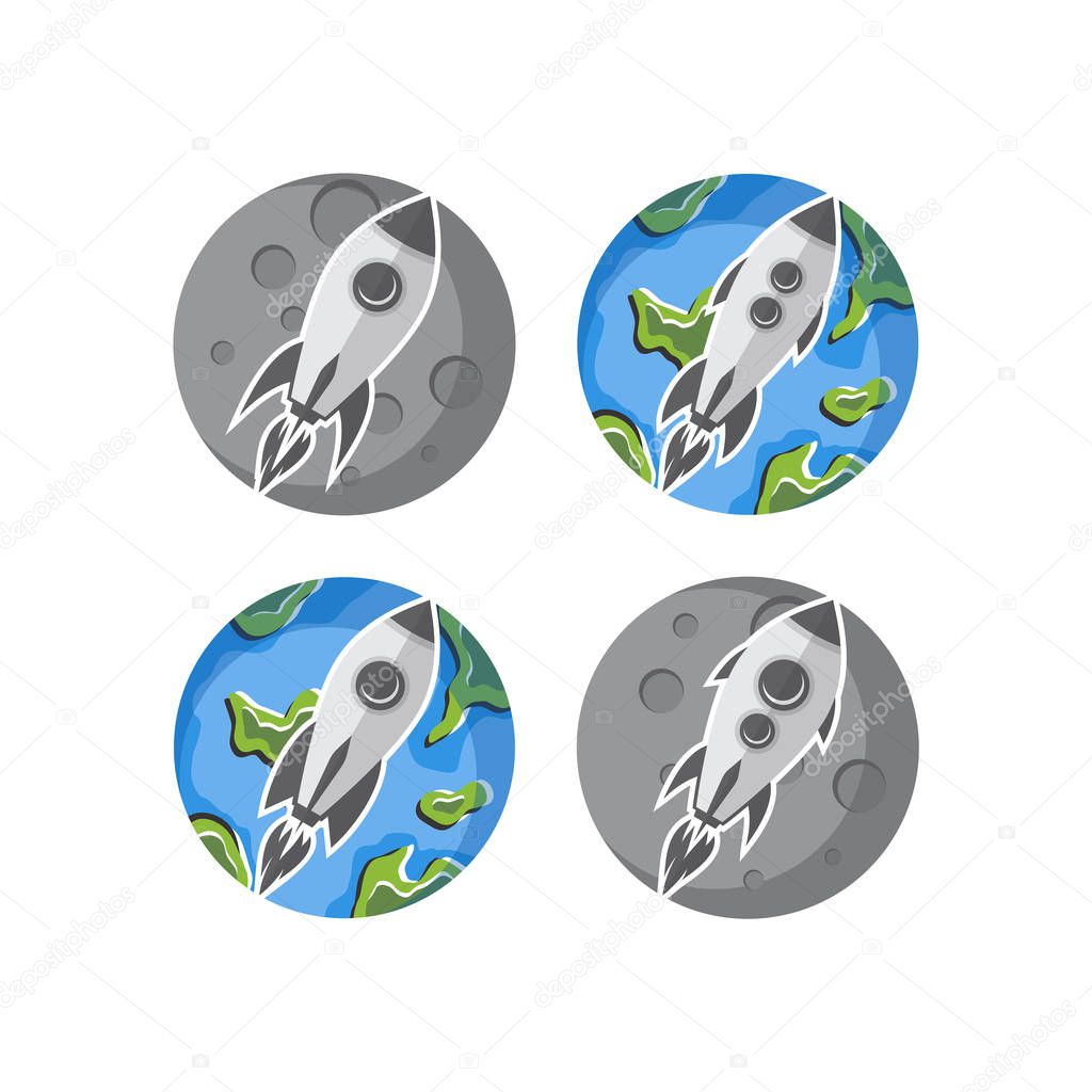 vector icons of flying rockets on white background