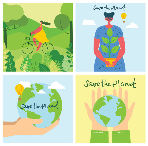 vector illustration, cartoon art of people with plants, 