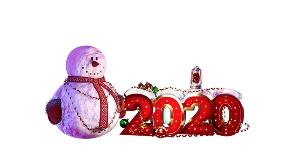 Schneemann mit der Nummer 2020. weißer Hintergrund. 3D-Darstellung. — Stockfoto