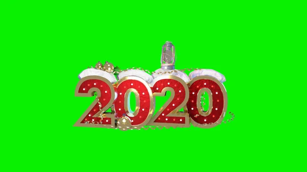 O número 2020. Fundo verde. Renderização 3D . — Fotografia de Stock