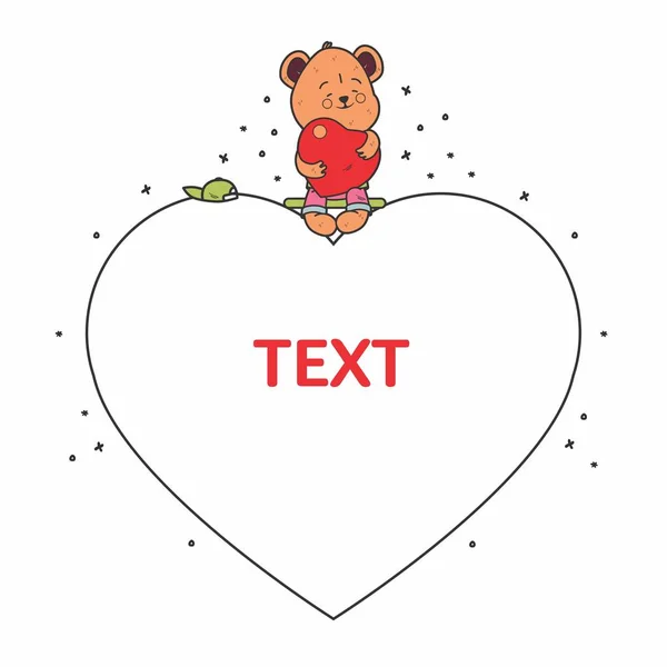 Teddy bear with a heart. He is sitting on a bigger heart. — Stock Vector