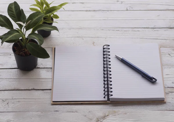 Eğitim, bitki, kalem ve defter tablo üzerinde nesne