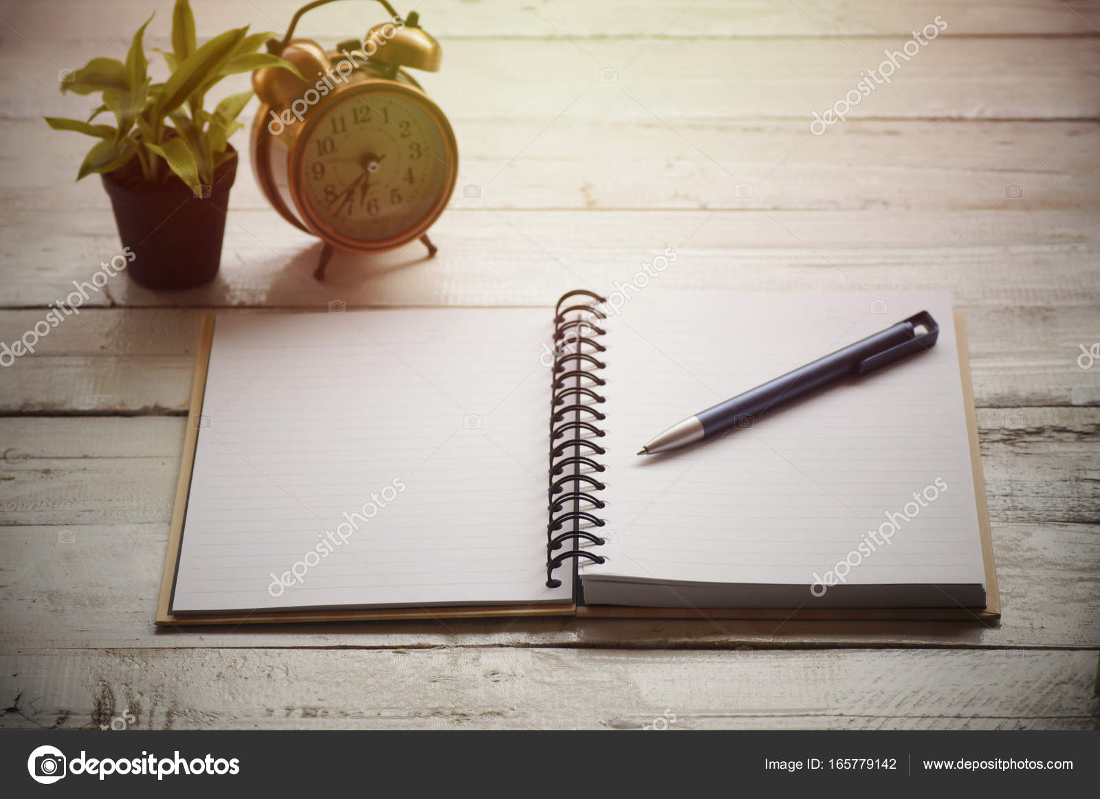 Book And Pen On Table With Plant Copy Space Stock Photo By C Ngad 165779142