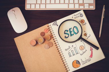 Seo ve Büyüteç camı, para COI grafik kağıdına Üstten Görünüm