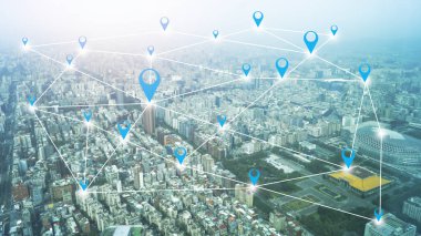 Bağlantı hattı kavramı, teknoloji kavramsal, iş için internet Küreselleşme ile şehir