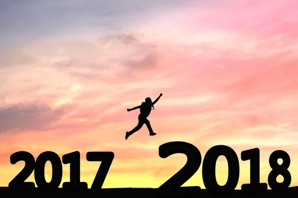 Persone Silhouette Saltano Dal 2017 2018 Concetto Come Sfondo Felice — Foto Stock