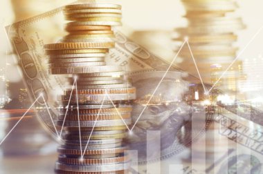 Sikke para hesabına kitap Finans ve bankacılık kavramı ile Background.Concept içinde büyümek ve iş dünyasında başarı için adım adım yürümek için yığılmış
