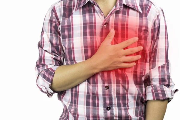 Göğüs Ağrısı Şiddetli Kalp Ağrısı Beyaz Arka Plan Kavram Olarak — Stok fotoğraf