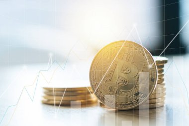 büyüyen ile altın bitcoin grafik, kavram olarak finans, ticaret ve