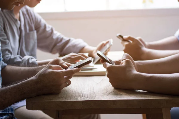 group of  man use phone to contact and connect about business, c