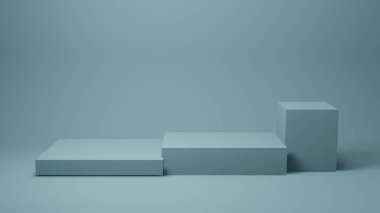 Şimdiki ürün için arkaplandaki mavi sahne veya tablo, 3d oluşturma