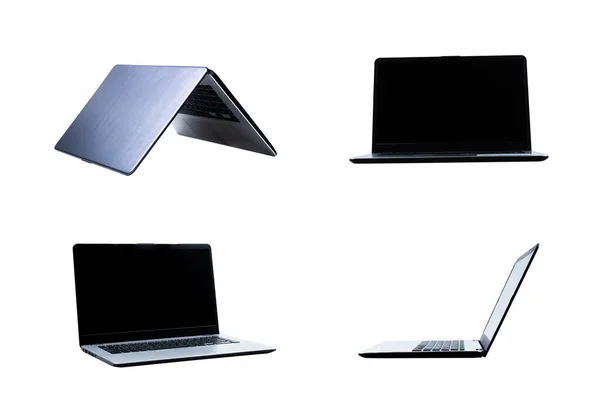 Serie Laptop Notebook Con Schermo Nero Isolato Sfondo Bianco — Foto Stock