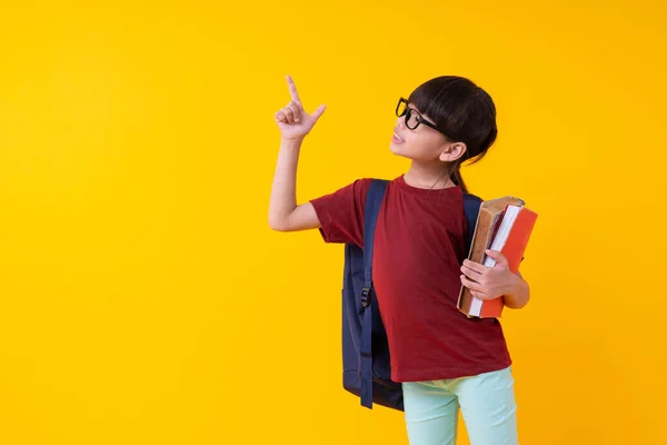 Jovem Asiático Tailandês Menina Estudante Camisa Vermelha Com Bolsa Ombro — Fotografia de Stock