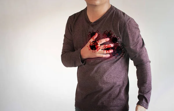 Göğüs Ağrısı Koronavirüsten Kaynaklanan Zatürre Kovid19 Göğüs Kalp Sıkışması Yüzünden — Stok fotoğraf
