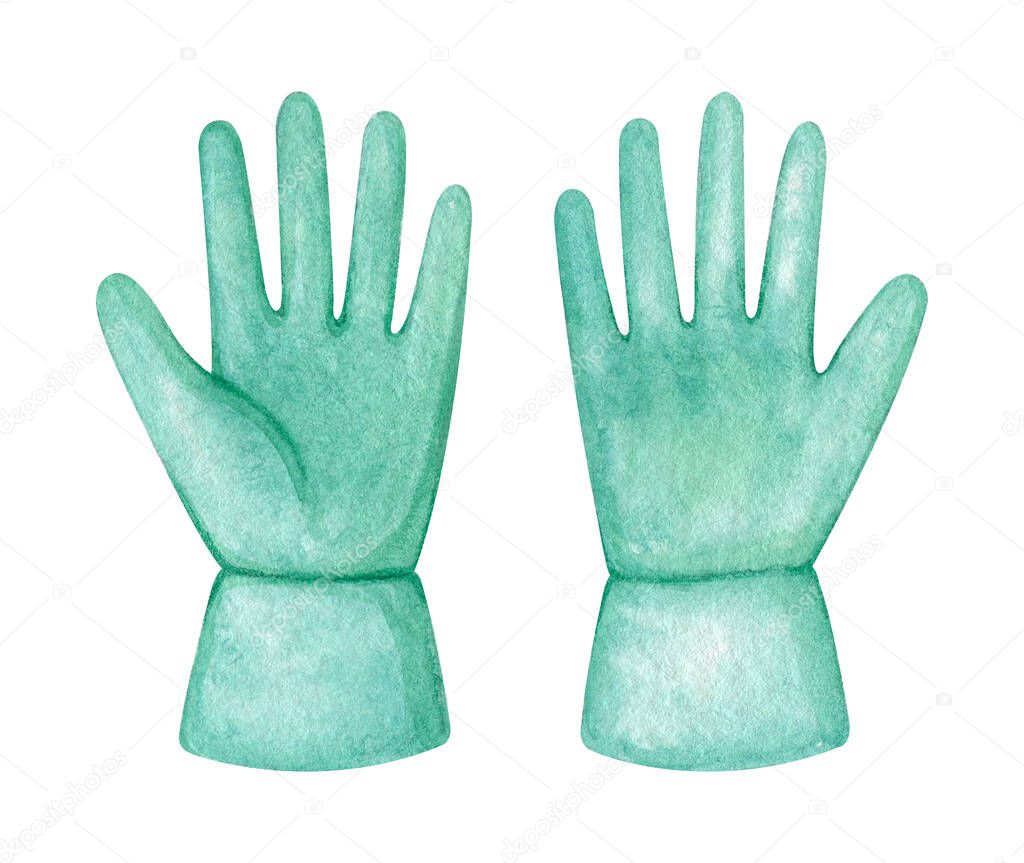 Pair of isolated gloves on white background. Illustration of two protective garden tools. Safety clothing for horticulture work.
