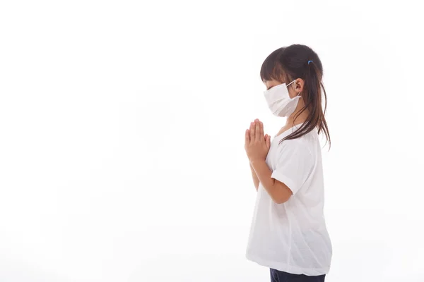 Asian Girl Wearing Mask Protect Pm2 Coronavirus Covid Stay Home — Stock Photo, Image