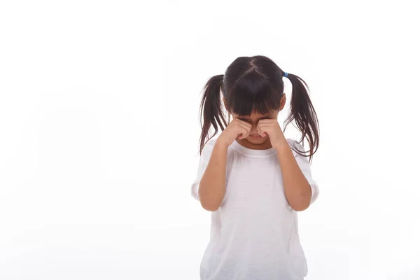 Портрет Маленької Дівчинки Плаче Білому Тлі — стокове фото