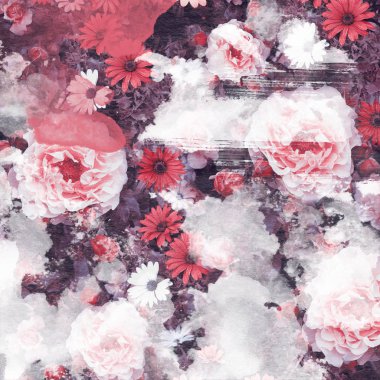 Çiçekler ve Grunge Fırçalar Vintage tasarım