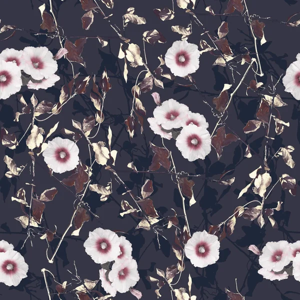 Урожай стиль безшовні білі квіти і листя гілки темна тема — стокове фото