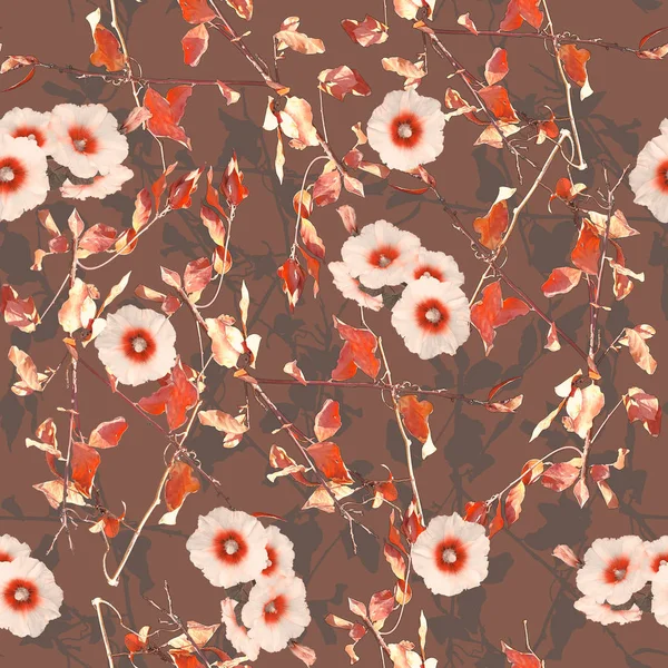 Vintage tarzı kesintisiz beyaz çiçekler ve yapraklar dalları Orange Tema