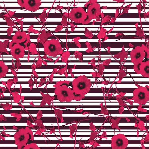 Vintage tarzı sorunsuz Fusia çiçek ve yaprakları dalları satır arkaplanı