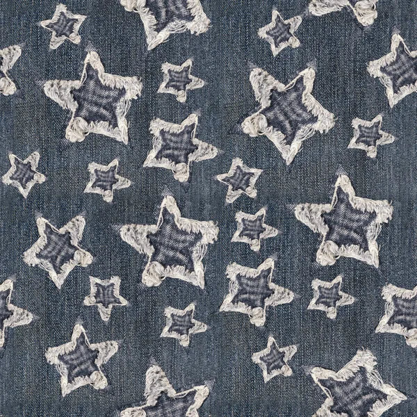 Seamless modeli kot doku yırtılmış yıldız şekli Denim