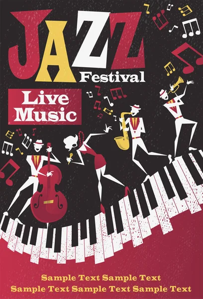 Cartaz Retro Abstract Jazz Festival Retrato — Vetor de Stock