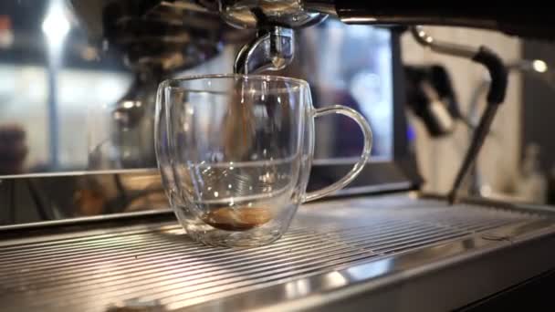 Kaffeekochen in einer professionellen Kaffeemaschine. — Stockvideo