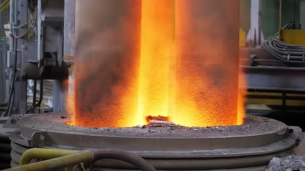 Iron foundry. Continuous casting machine. Electric arc furnace. Close-up — Stock Video