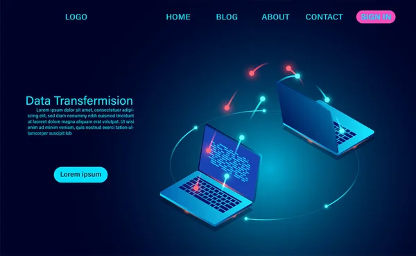 Datenübertragung und Datenaustausch zwischen Computern — Stockvektor