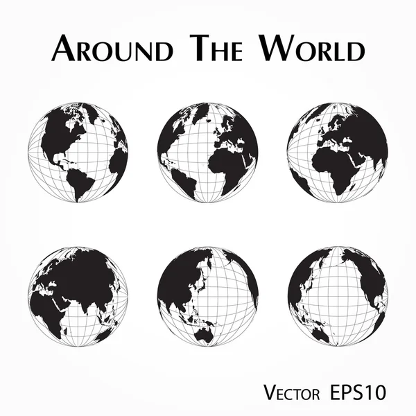 Világszerte (a világtérkép vázlata a szélességi és hosszúsági fokokkal ) — Stock Vector