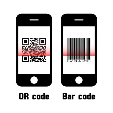 Smartphone scan QR code and bar code . flat design clipart