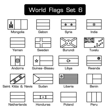 World flags set 6 . simple style and flat design . thick outline . clipart