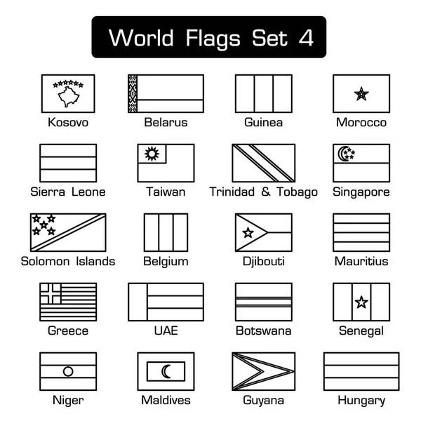 Vlaggen van de wereld ingesteld 4. eenvoudige stijl en platte ontwerp. dikke omtrek . — Stockvector