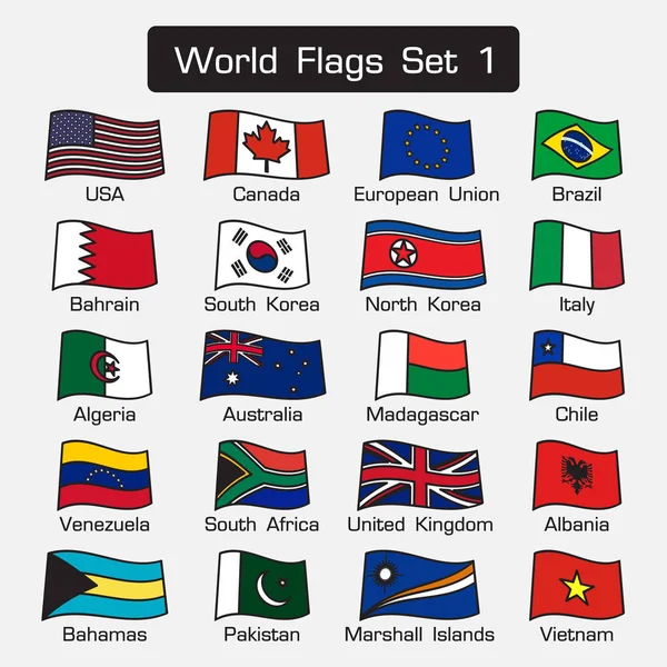 World flags set 1 . simple style and flat design . thick outline . — Stock Vector