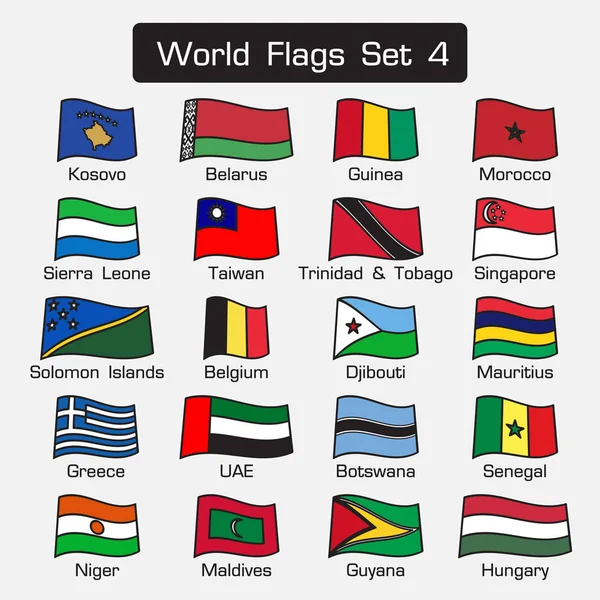 Banderas del mundo fijadas 4. estilo simple y diseño plano. contorno grueso  . — Vector de stock