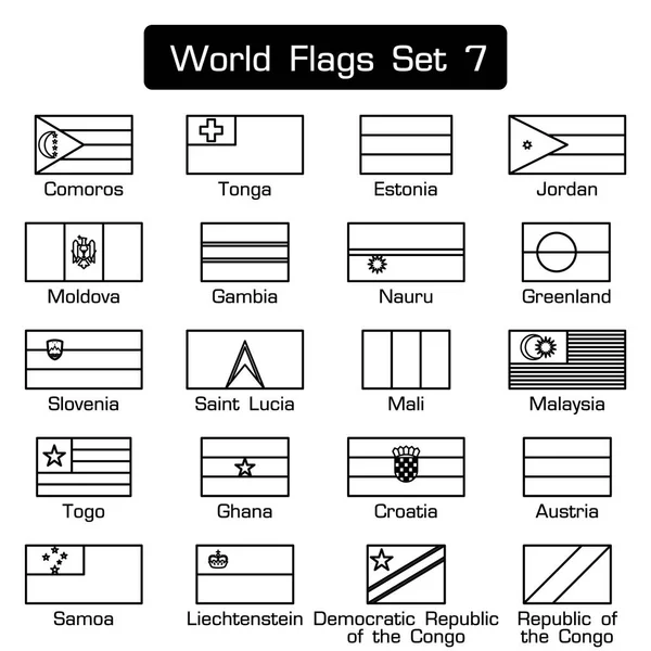 Vlaggen van de wereld ingesteld 7. eenvoudige stijl en platte ontwerp. dikke omtrek . — Stockvector