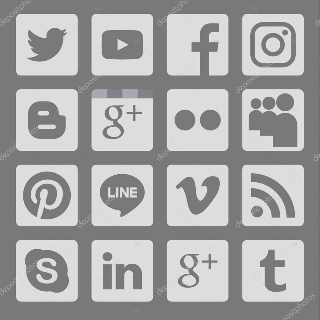 Phitsanulok, Thailand - January 17, 2017 : Vector set of popular social media icon on gray background .