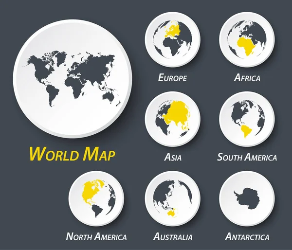 Świat i Mapa kontynentu na koło . — Wektor stockowy