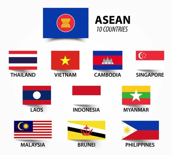 Vlag van de Asean (associatie van Zuidoost-Aziatische Staten) en lidmaatschap . — Stockvector