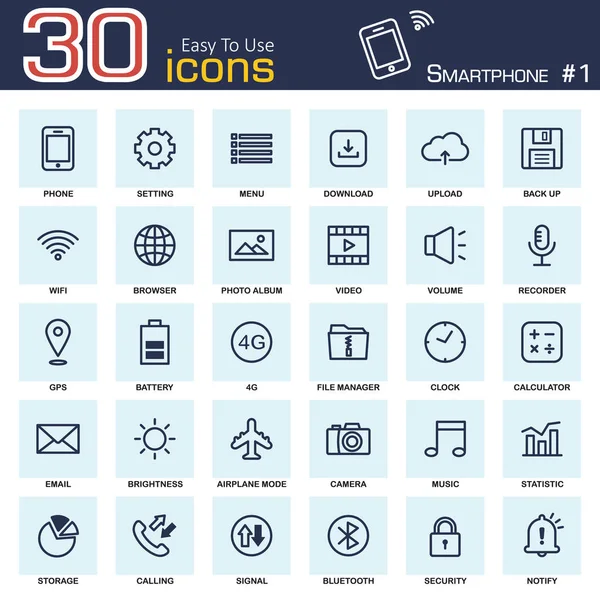 Smartphone-System Icon Set 1. Umrissstil . — Stockvektor