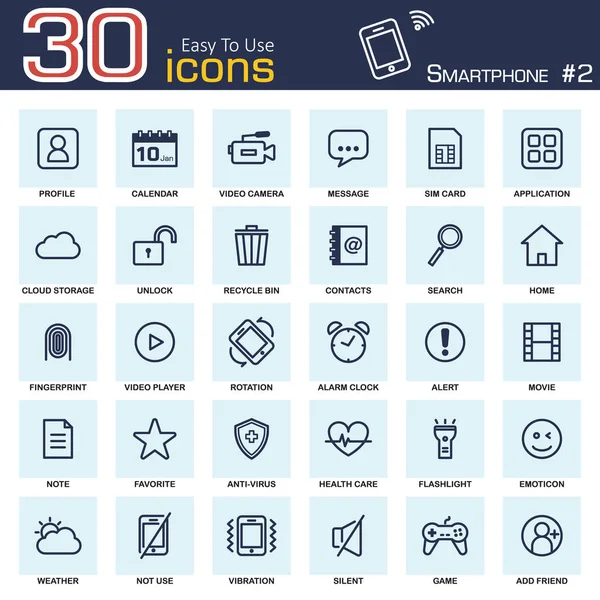 Smartphone-System-Icon Set 2. Umrissstil . — Stockvektor