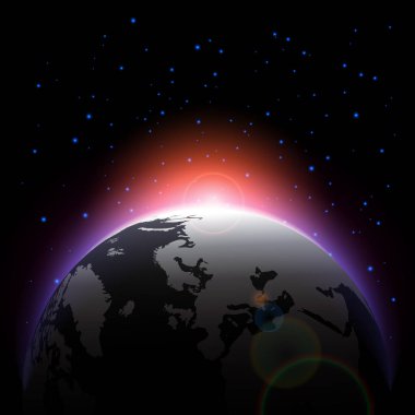 Gezegen ve güneş ışığı üstünde yer. Vektör .