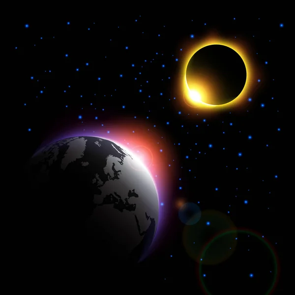 Il pianeta e l'eclissi solare. Vettore  . — Vettoriale Stock