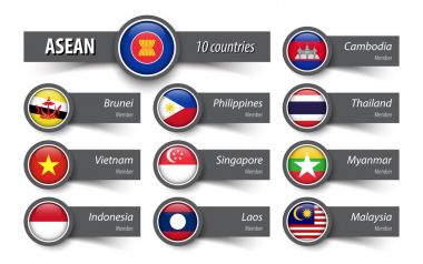 ASEAN (Güneydoğu Asya Uluslar Birliği) ve üyelik. Yapışkan Not stili .