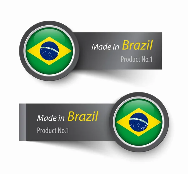 Bandiera icona ed etichetta con testo realizzato in Brasile  . — Vettoriale Stock