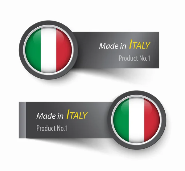 Tandai ikon dan label dengan teks yang dibuat di Italia  . - Stok Vektor