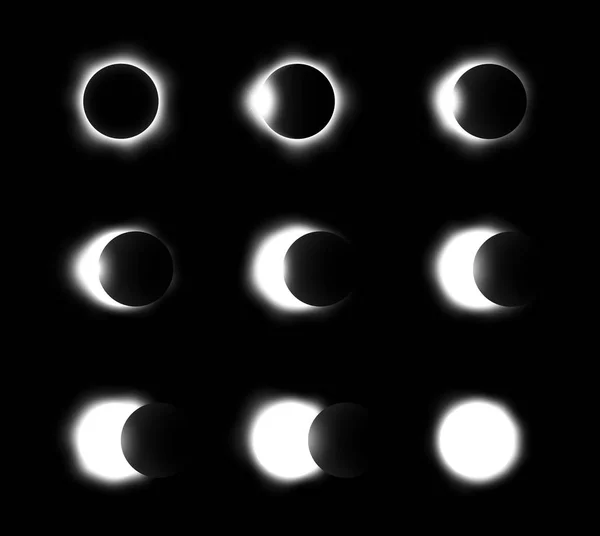 Diferentes fases do eclipse solar e lunar. Vetor  . —  Vetores de Stock