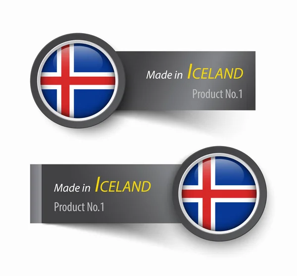 Bandiera icona ed etichetta con testo realizzato in Islanda  . — Vettoriale Stock